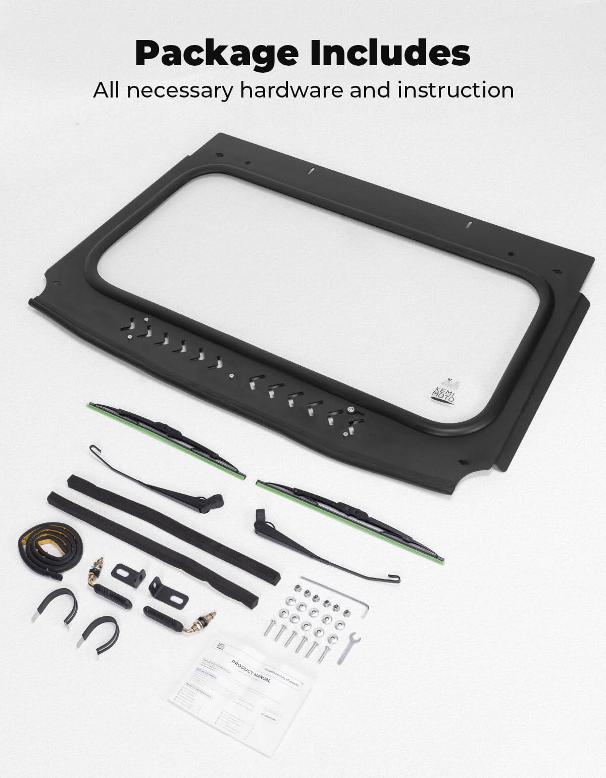 Vented Glass Windshield w/ Wipers for Kawasaki Teryx - Kemimoto