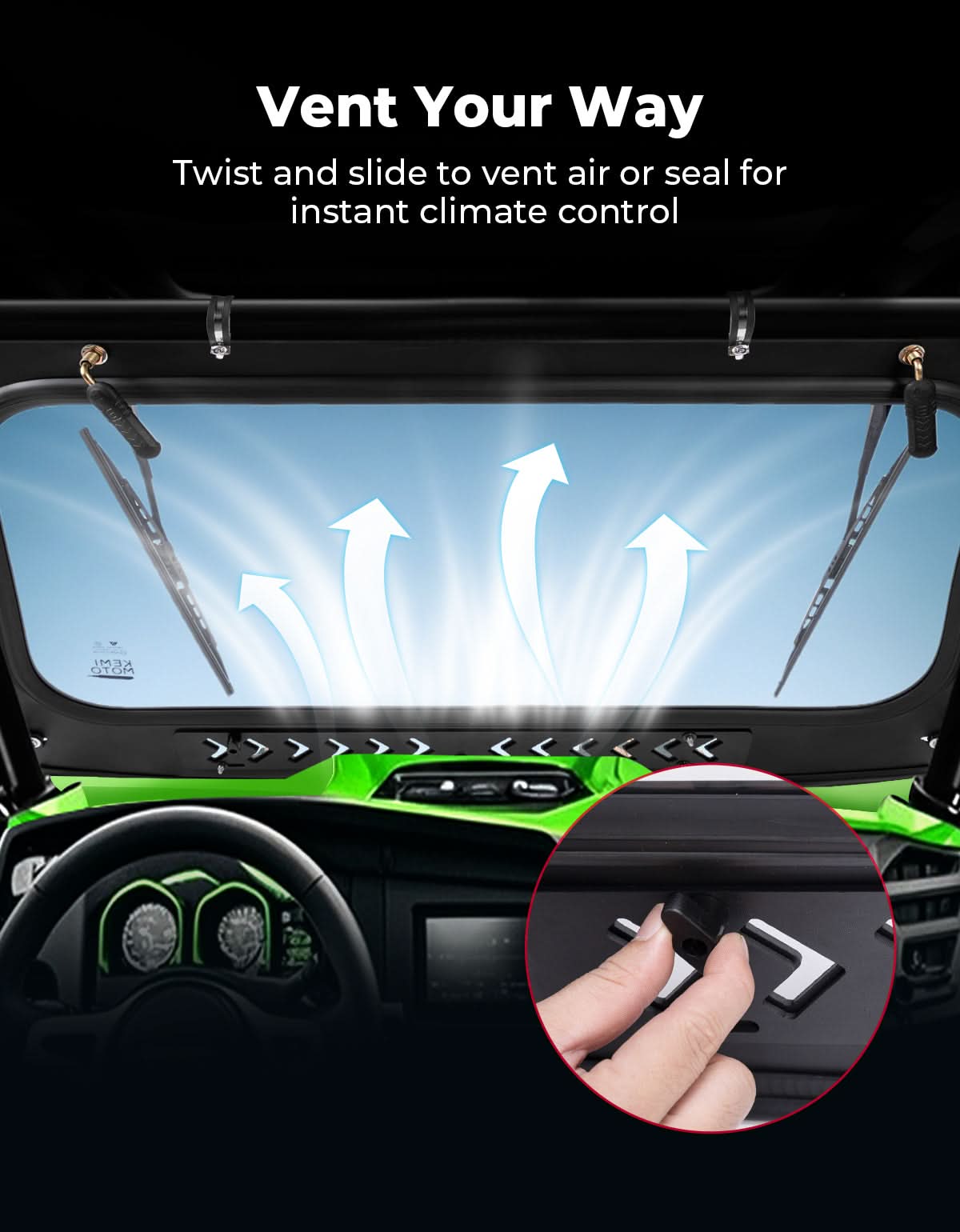 Vented Glass Windshield w/ Wipers for Kawasaki Teryx - Kemimoto