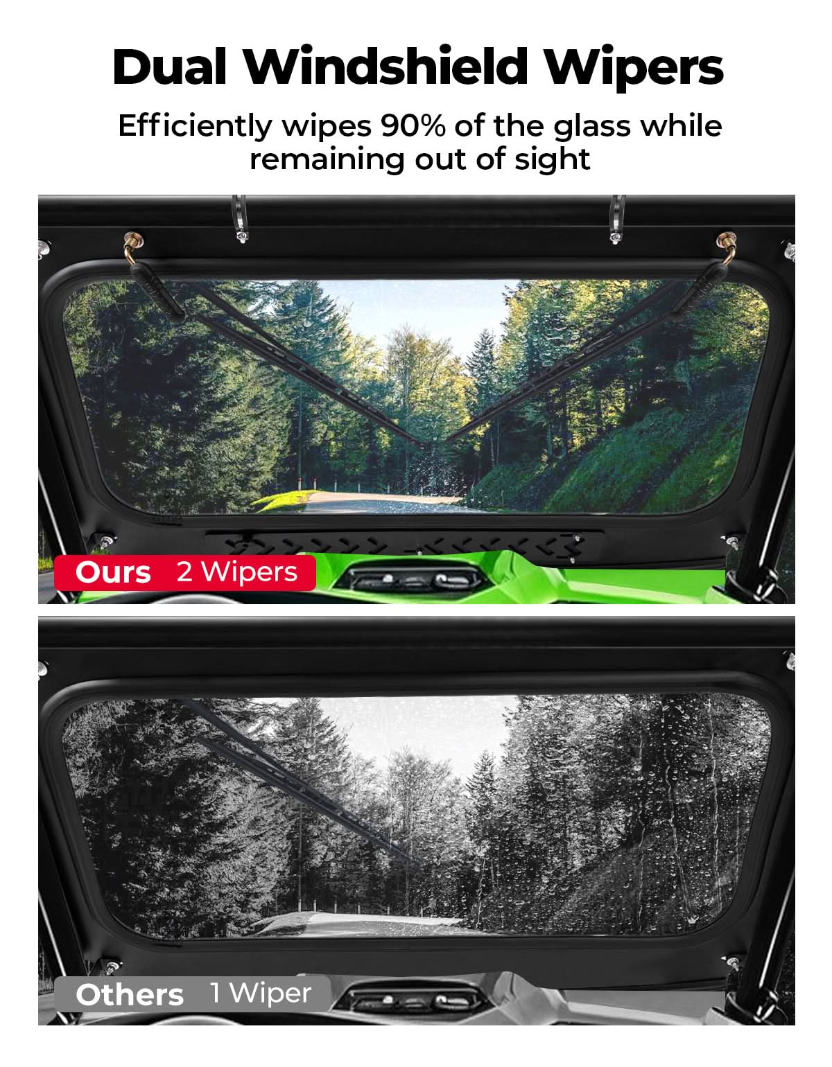 Vented Glass Windshield w/ Wipers for Kawasaki Teryx - Kemimoto