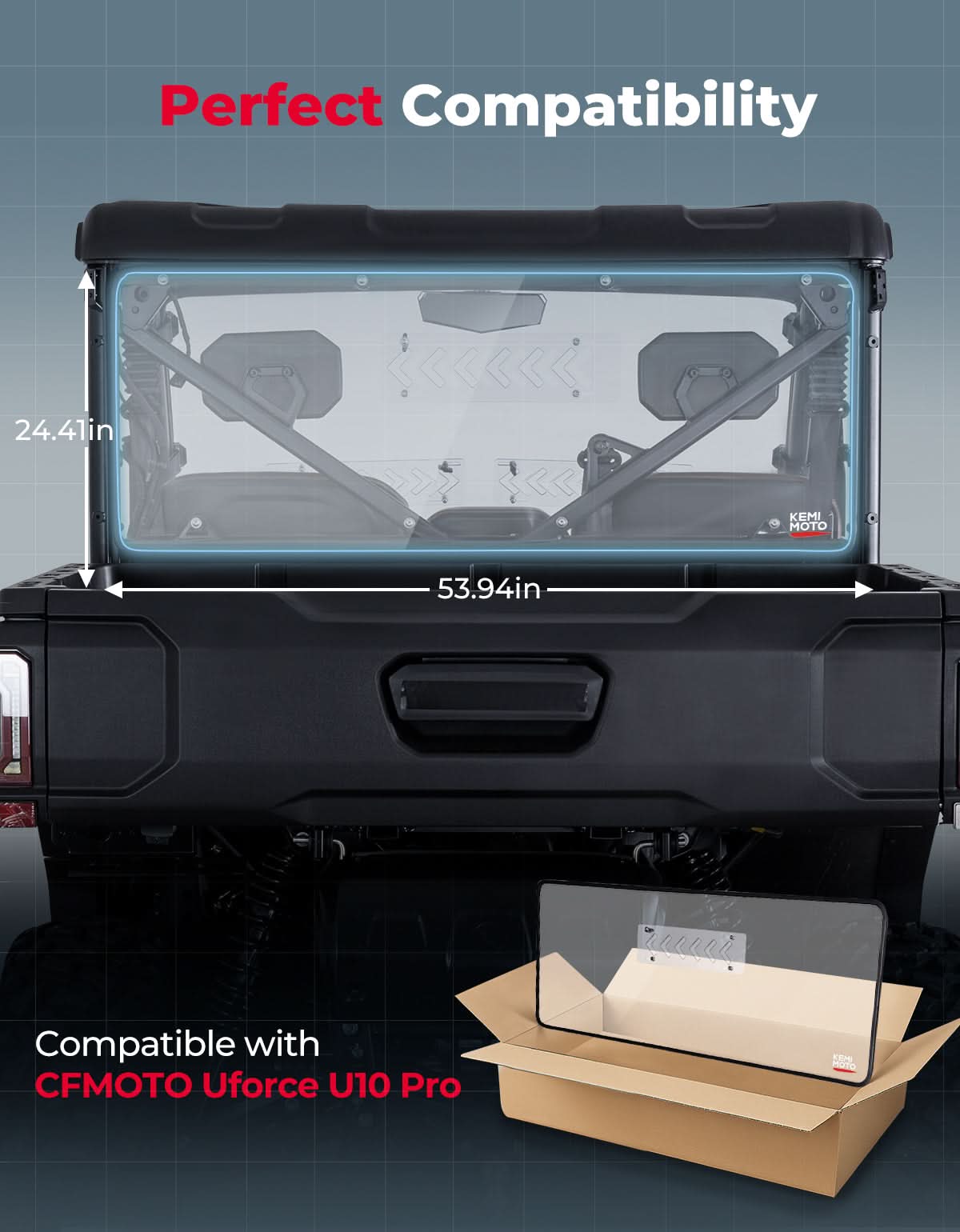 2-in-1 Vented Rear Windshield for CFMOTO UFORCE U10 Pro|XL - Kemimoto