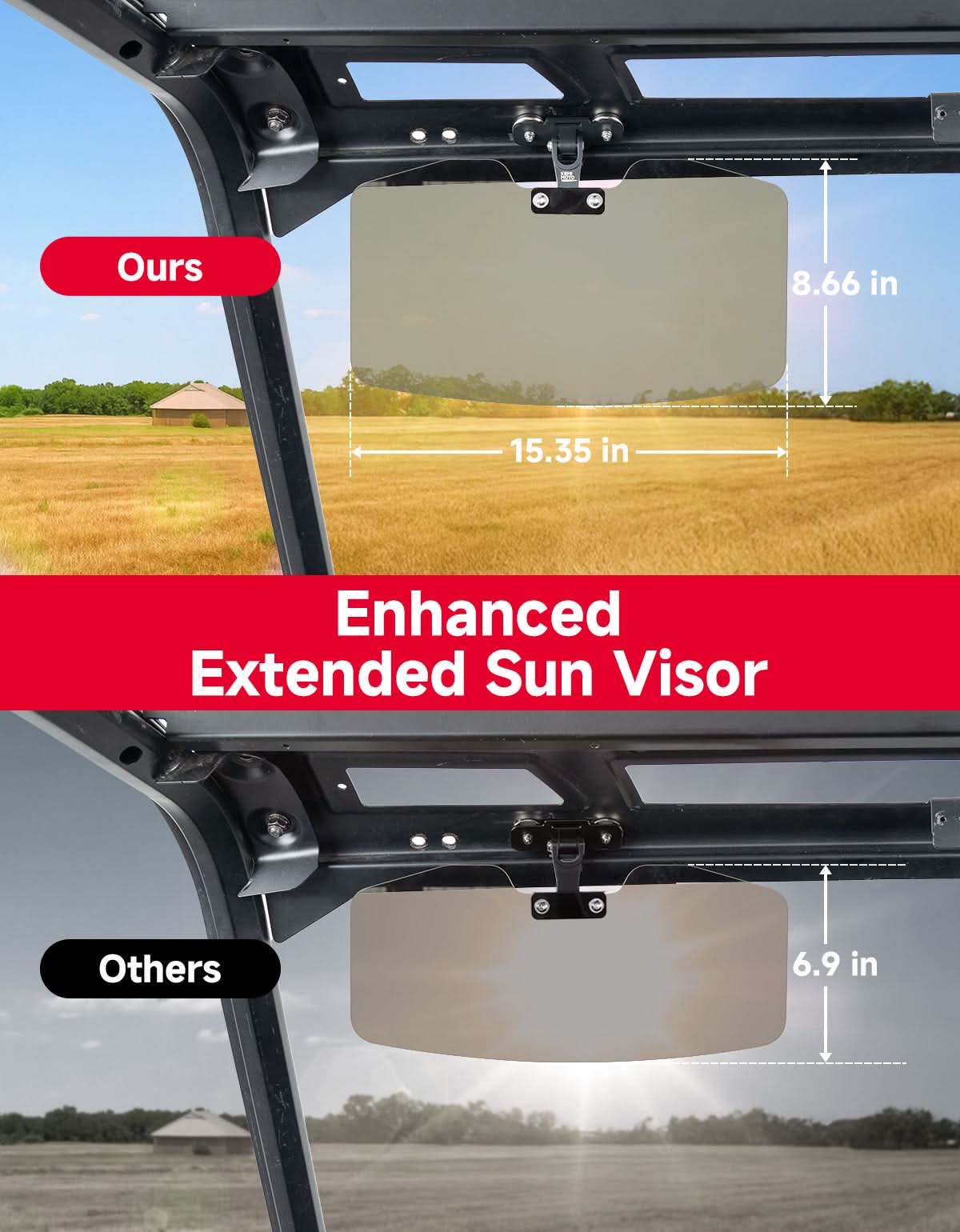 Universal Magnetic Sun Visor for UTV with Pro-Fit Bar or Metal Roof(2PC) - Kemimoto