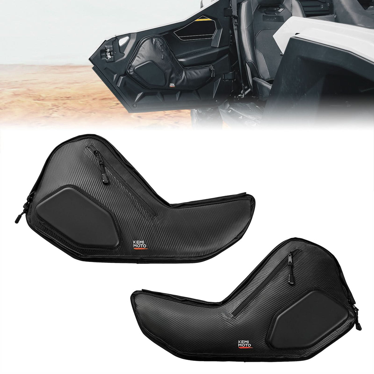 6 Q Front Door Bags with Knee Pads for 2025 Polaris RZR - Kemimoto