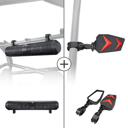 UTV Bluetooth Sound Bar & Side Rear View Mirrors For 1.75"-2'' UTV Roll Bar - Kemimoto