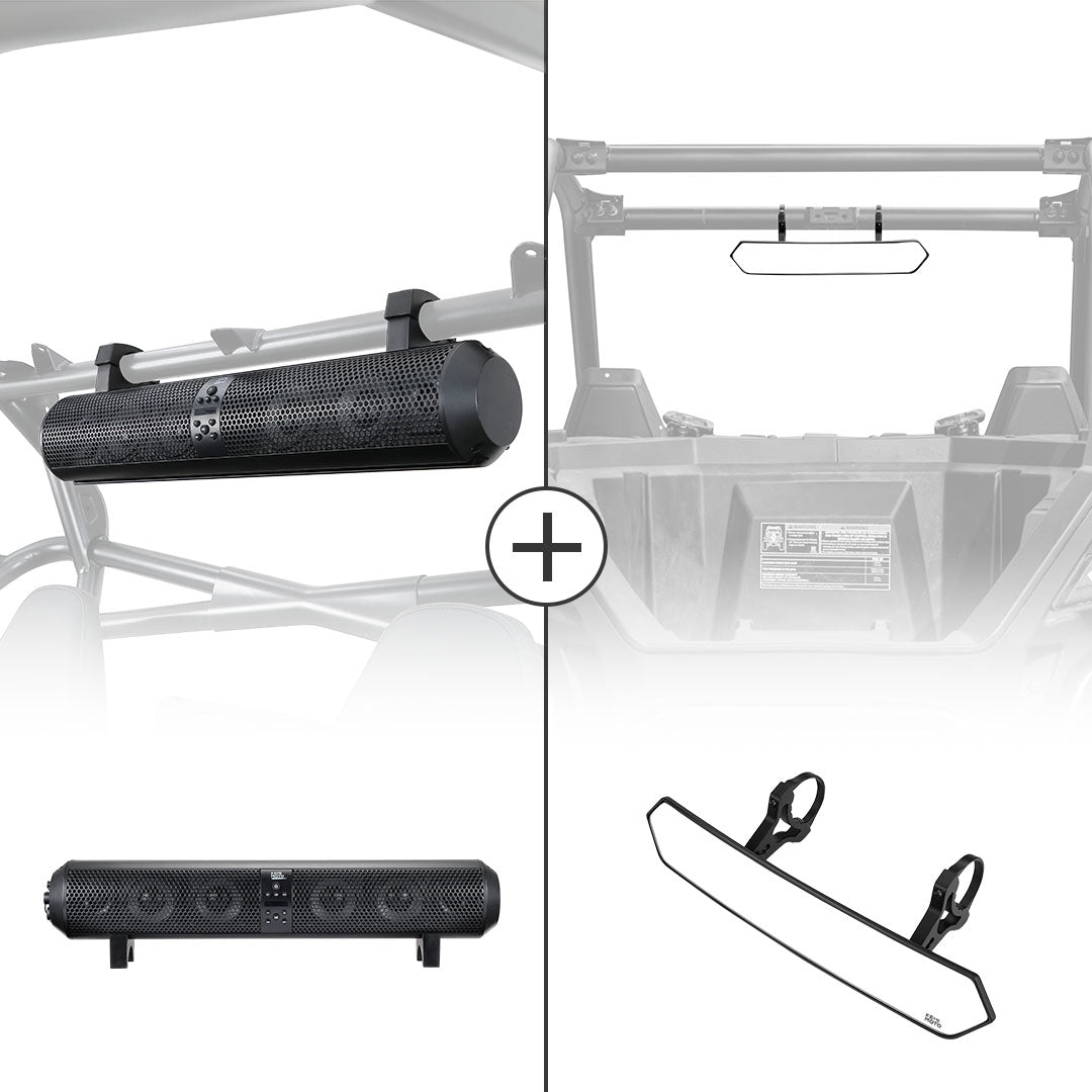 UTV Bluetooth Sound Bar & Rear View Mirror for 1.65''-2'' Roll Bar - Kemimoto