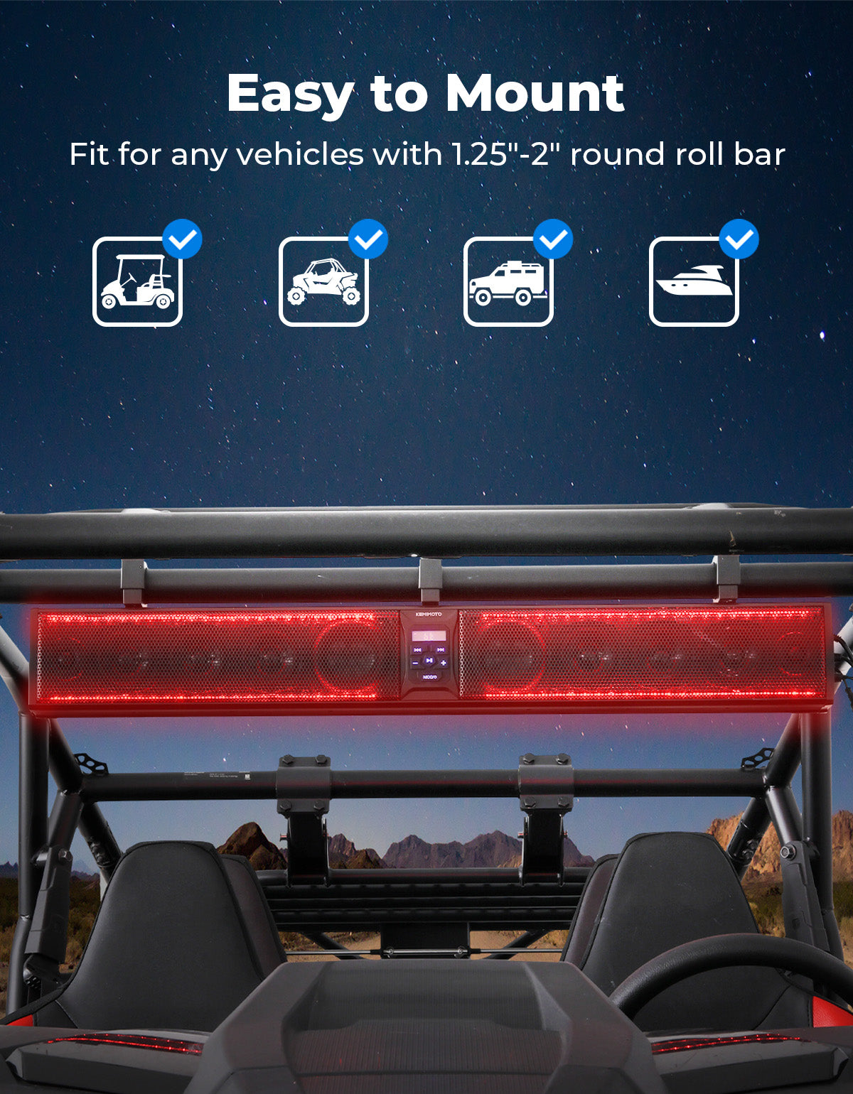 600W 39" 10 Speaker Bluetooth Marine For Polaris/ATV/UTV/RZR Soundbar System