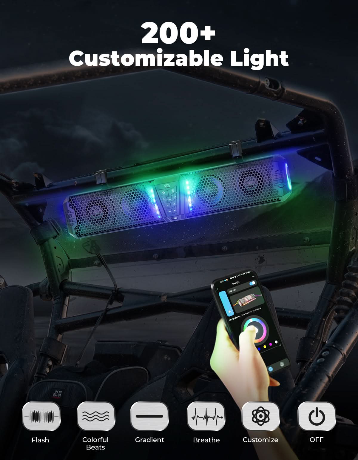 Midnight 60 UTV Soundbar 26" â€?Bluetooth & RGB Lights, Waterproof 2025 for Golf Cart/ATV/Polaris