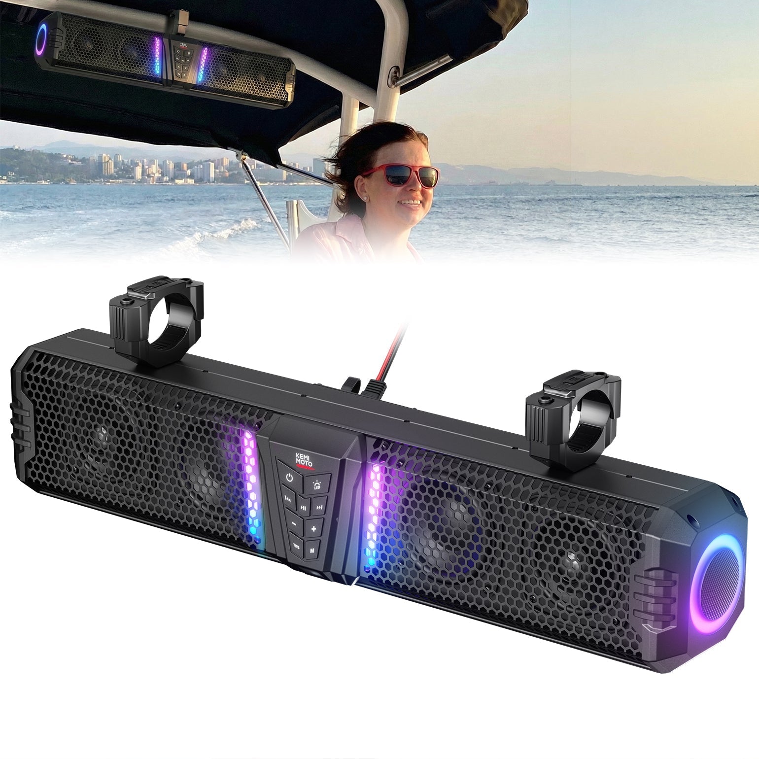 KEMIMOTO Midnight Sound Bar for Boats with 1â€?2â€?Roll Bar - Kemimoto
