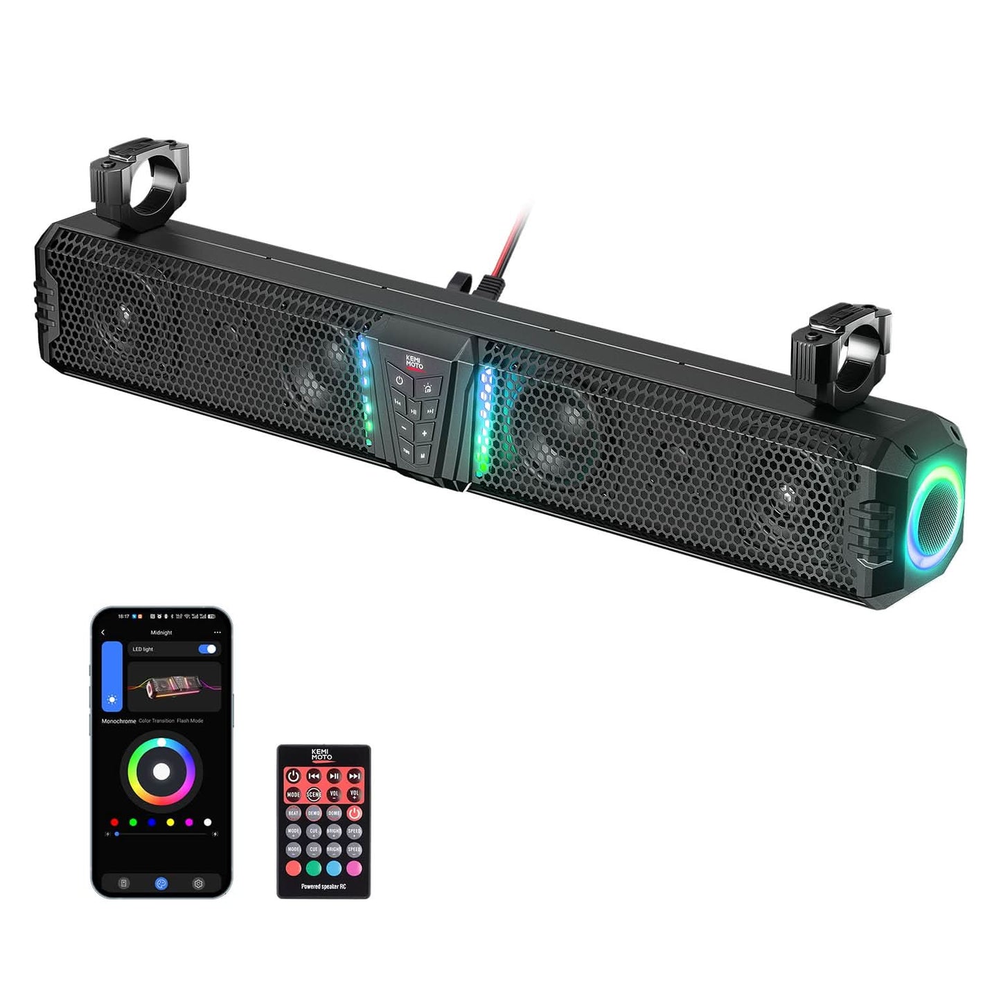 UTV Bluetooth Sound Bar â€?32" RGB Speaker, IP66 Waterproof 2025 | Fits 1"-2" Roll Bars on Polaris RZR, Can-Am, SxS, Golf Carts