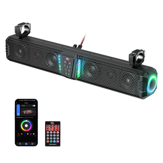 UTV Bluetooth Sound Bar â€?32" RGB Speaker, IP66 Waterproof 2025 | Fits 1"-2" Roll Bars on Polaris RZR, Can-Am, SxS, Golf Carts