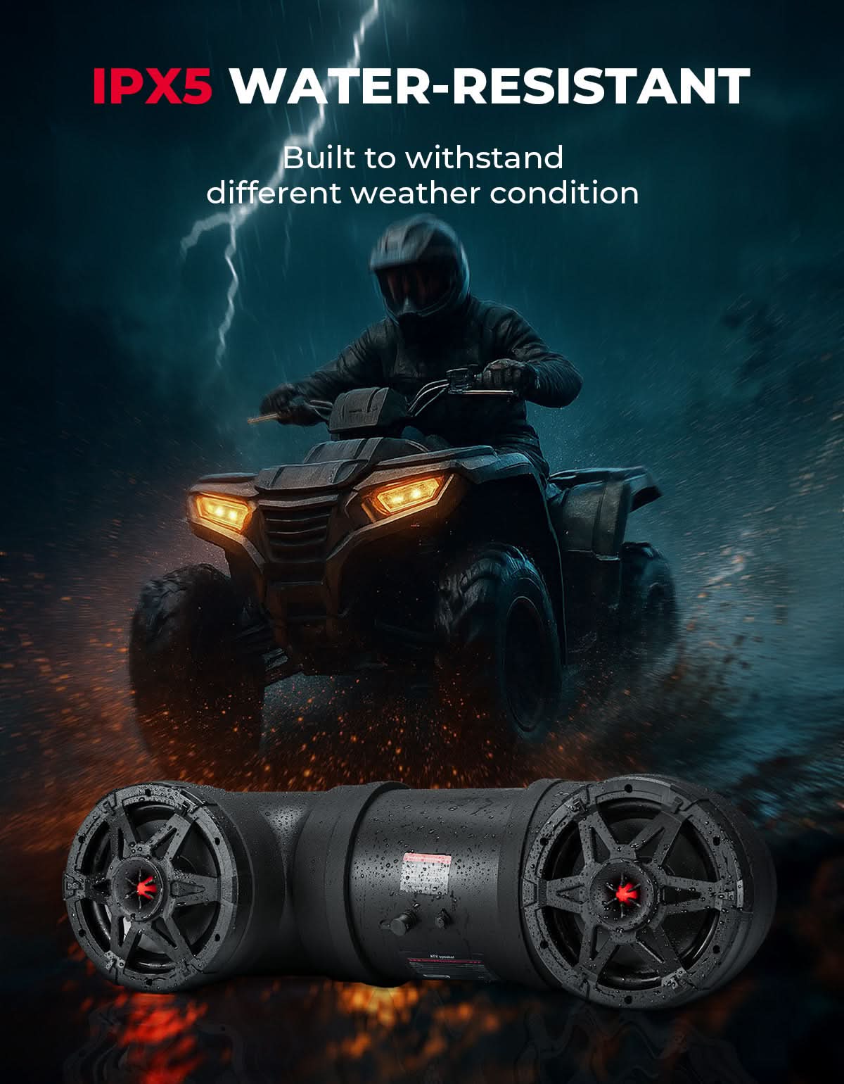ATV Bluetooth Speaker 6.5" Sound Bar with RGB Lights for Polaris Can-Am - Kemimoto