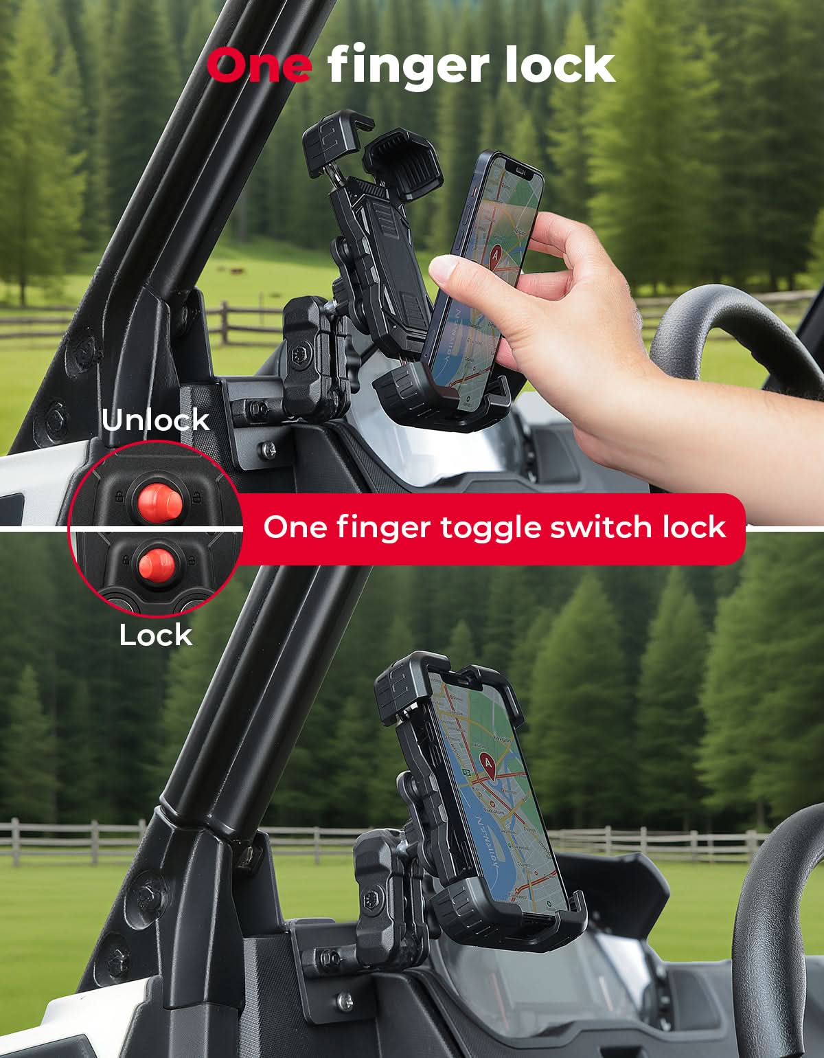 Phone Mount Holder for Polaris Ranger 1000/XP/Crew XP, Fits 4.7" - 7.0" Phones - Kemimoto