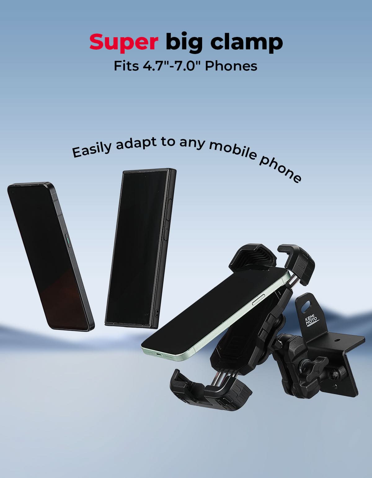 Phone Mount Holder for Polaris Ranger 1000/XP/Crew XP, Fits 4.7" - 7.0" Phones - Kemimoto