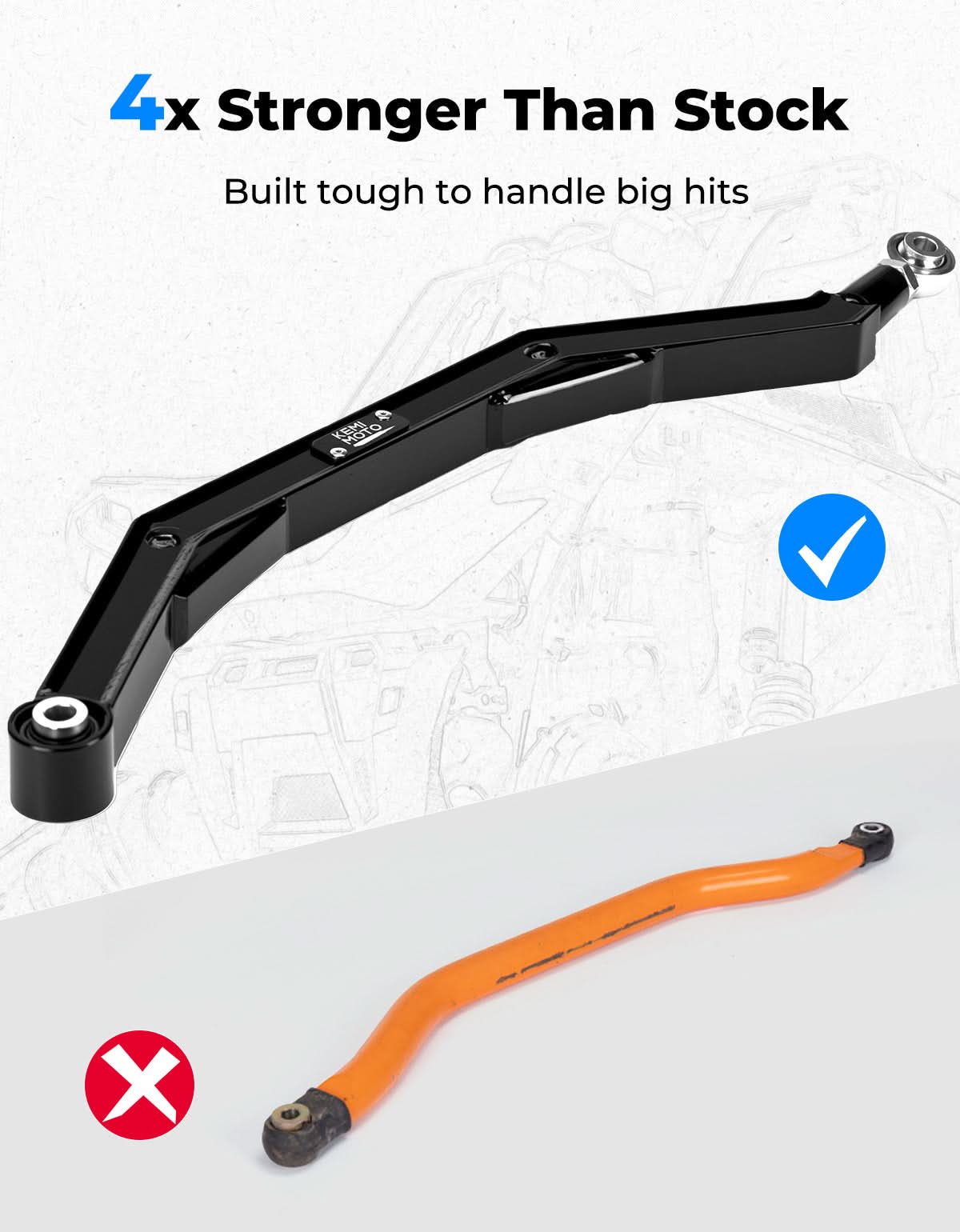 14-23 XP 1000 Rear Radius Arms for Polaris RZR XP 1000/RZR 4 1000 2014-2023 - Kemimoto