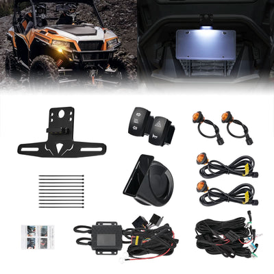 UTV Turn Signal Kit with 110D Horn and License Plate Holder with Light for Polaris, Can-Am, Teryx, CFMOTO