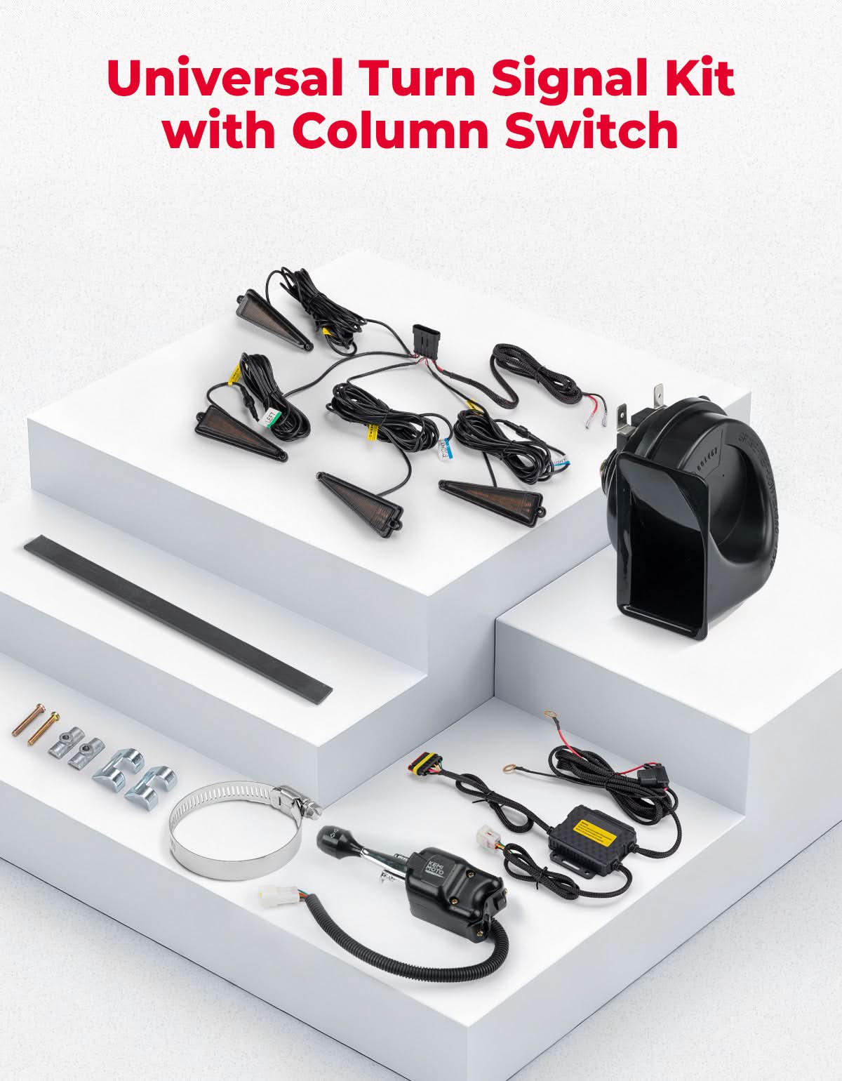 UTV Universal 3-in-1 Triangle Turn Signal Kit with Column Switch & 110dB Horn - Kemimoto