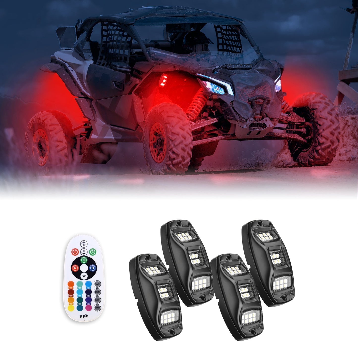Universal 8 Pods RGB Rock Light Kit For UTV ATV Jeep Truck SUV Car