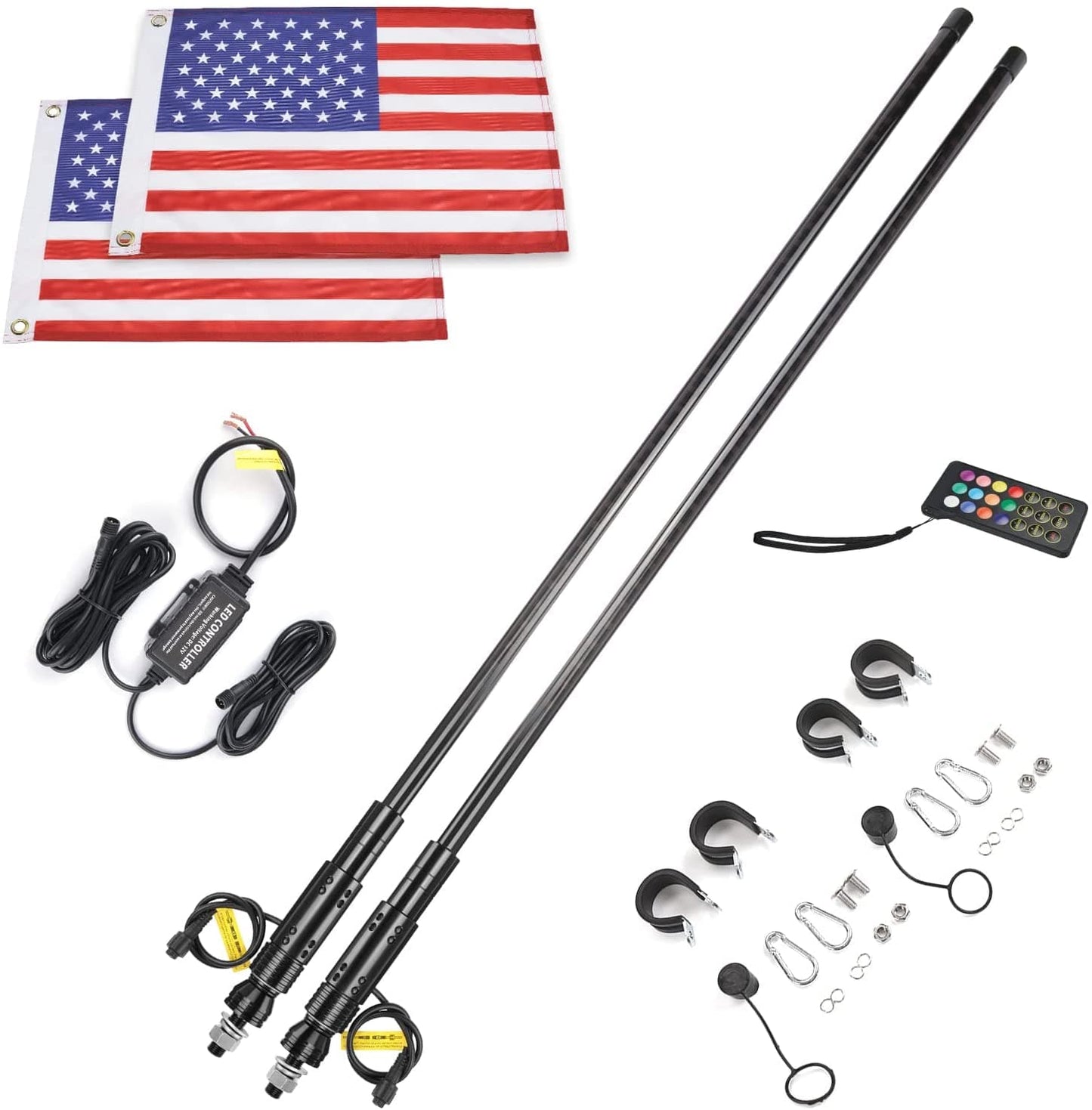 3FT Black LED Whip Light with RF Remote Control, 366 colors, 1pc or 2pcs - Kemimoto