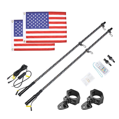 4FT Spiral Whip Light with RF Remote Control, 366 colors, 2 pcs - Kemimoto
