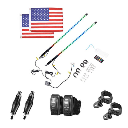 2PCS 3FT COB Whip Lights w/ App & Remote Control for UTV ATV Boats - Kemimoto