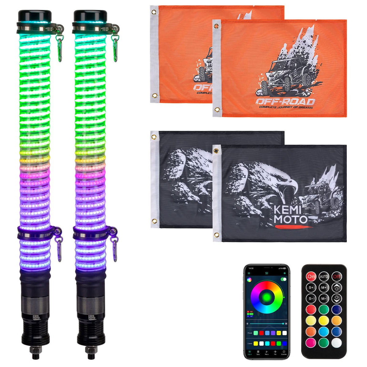 2PCS 2FT COB Fat Whip Lights for UTV/ATV - Kemimoto