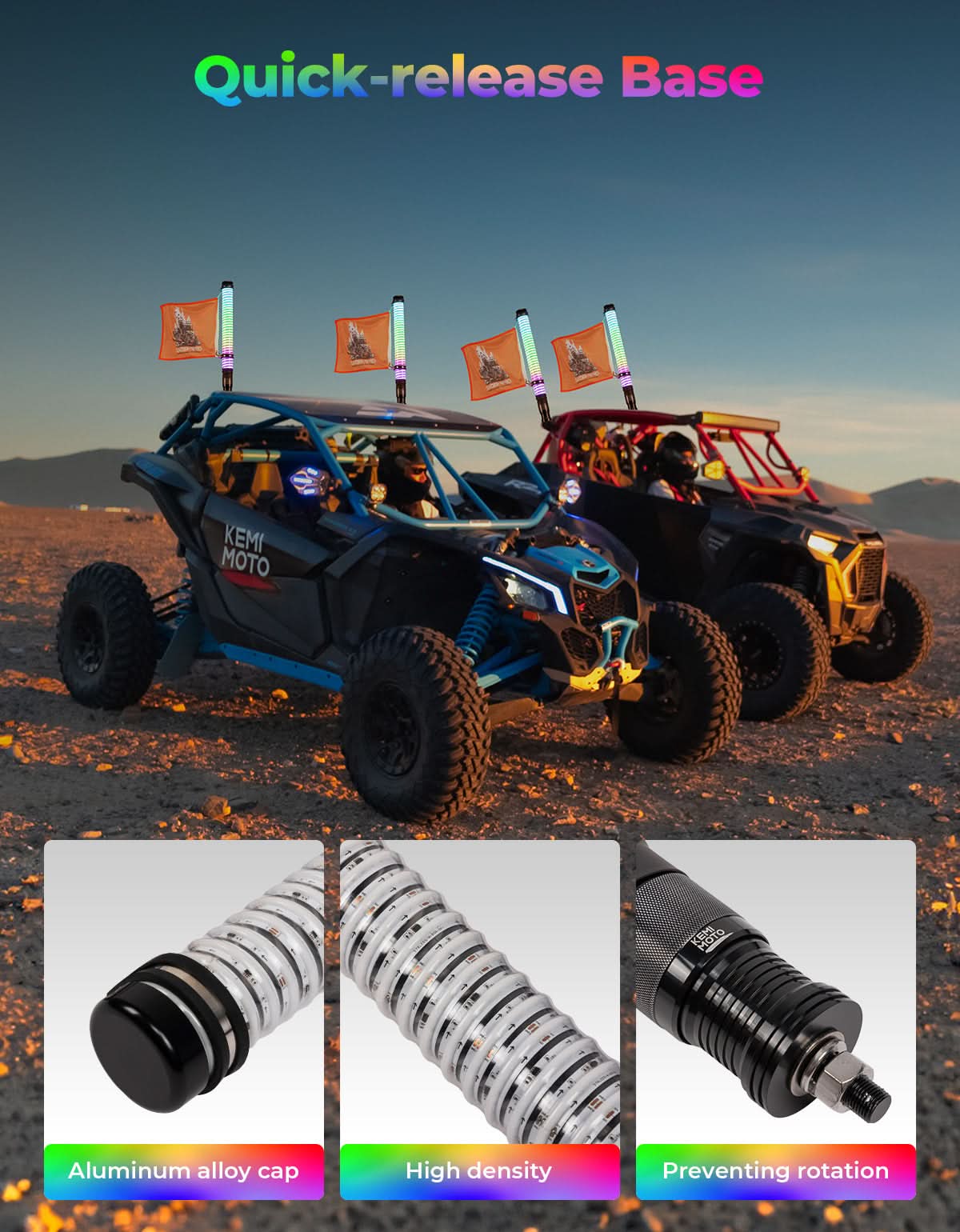 2PCS 2FT COB Fat Whip Lights for UTV/ATV - Kemimoto