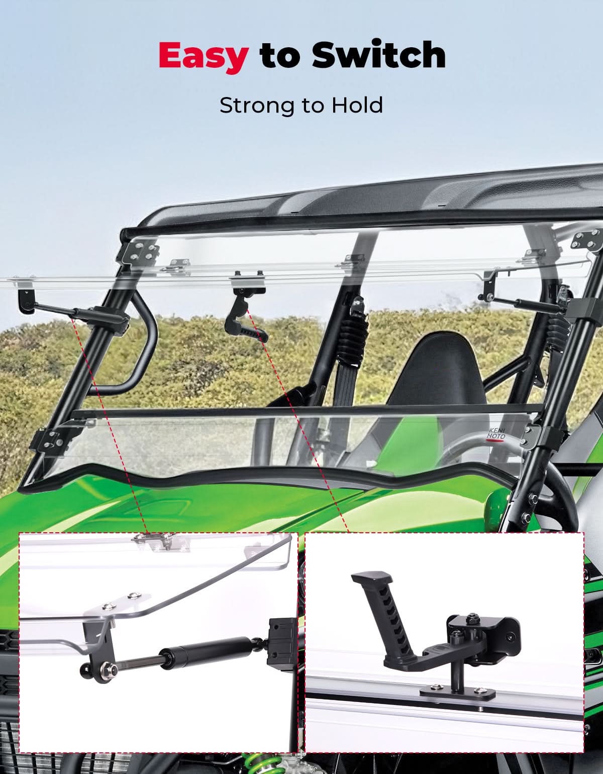 3-in-1 Flip Windshield For Kawasaki Teryx - Kemimoto