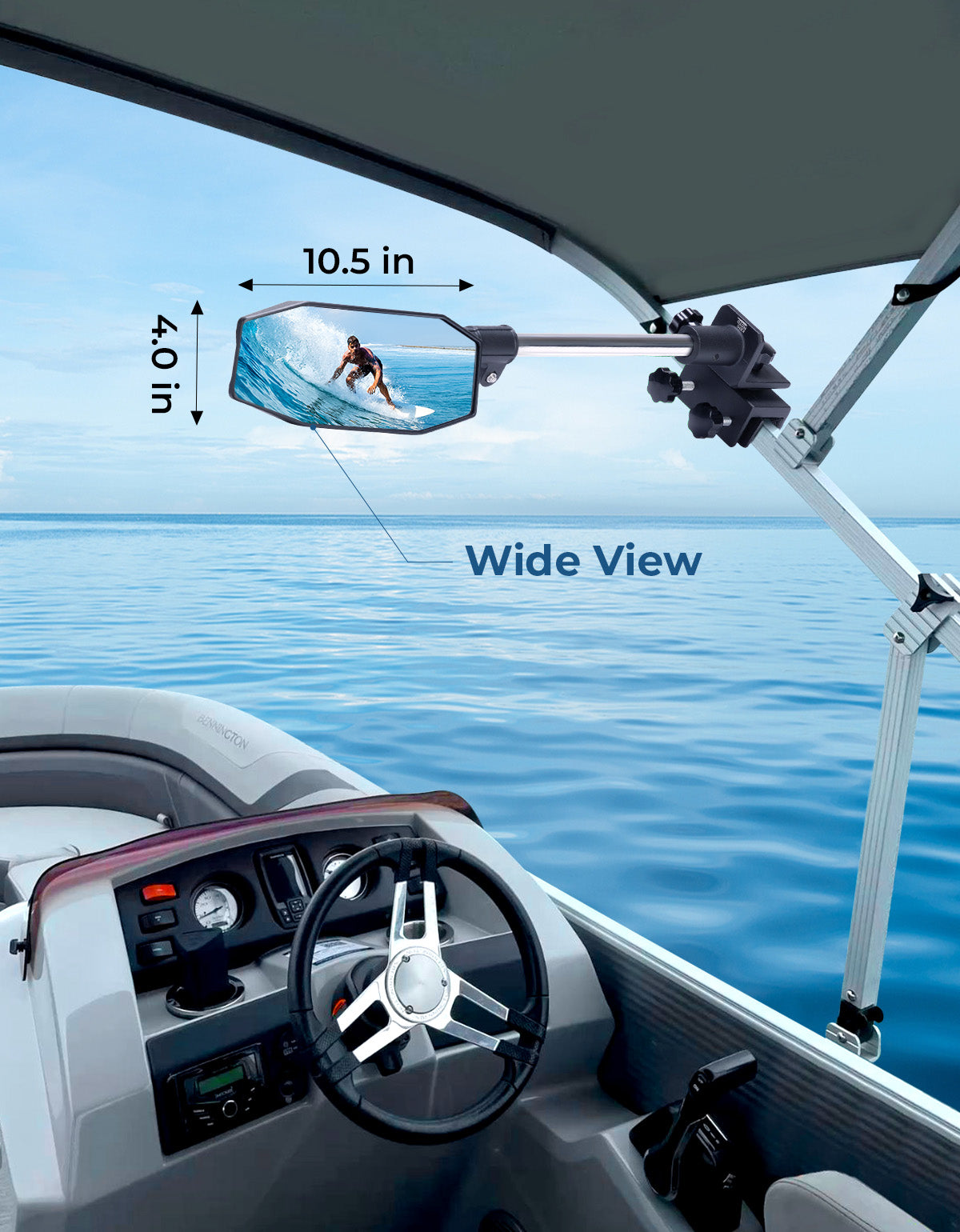 "10.5" x 4" Adjustable Marine Rearview Mirror with Telescoping Pole for Pontoon & Ski Boats - Kemimoto