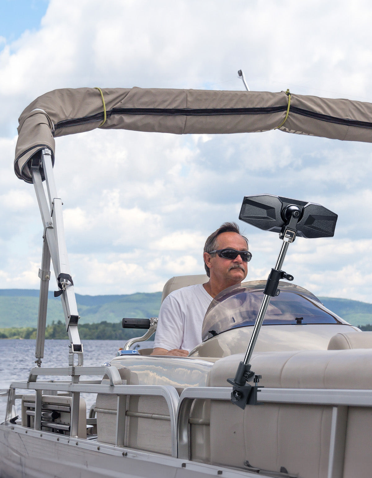 "10.5" x 4" Adjustable Marine Rearview Mirror with Telescoping Pole for Pontoon & Ski Boats - Kemimoto