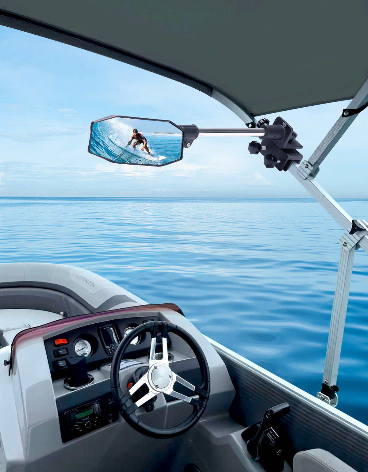 "10.5" x 4" Adjustable Marine Rearview Mirror with Telescoping Pole for Pontoon & Ski Boats - Kemimoto