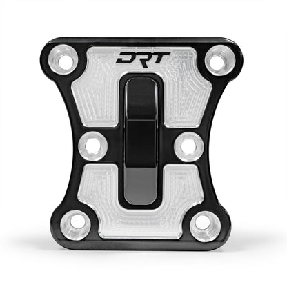 Powder‑coated black DRT radius rod plate on Can‑Am X3