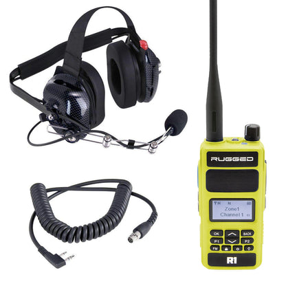 Crew Chief - H42 Spotter Headset and Rugged Handheld Radio Package - Single Radio with Nitro Bee X / R1 Business Band Handheld - Digital and Analog / Safety Yellow