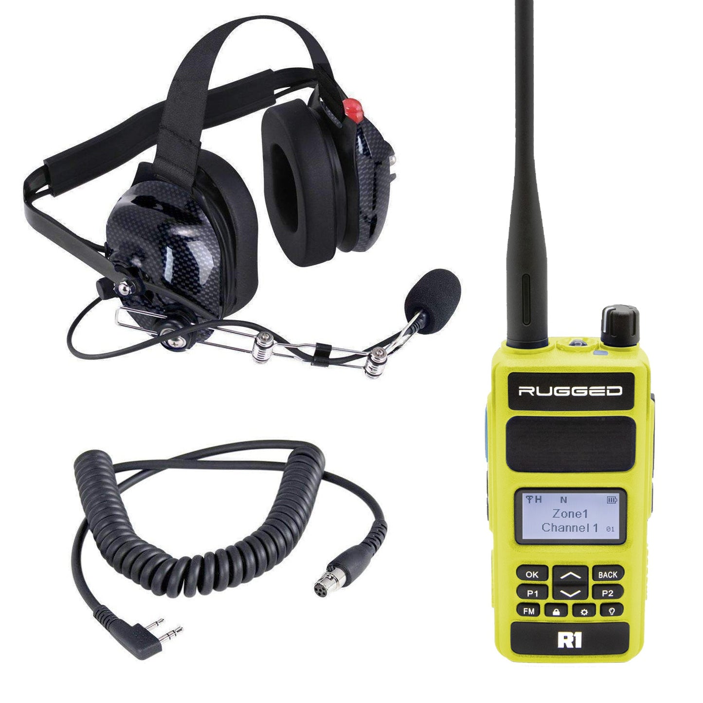 Crew Chief - H42 Spotter Headset and Rugged Handheld Radio Package - Dual Radio / R1 Business Band Handheld - Digital and Analog / Blue