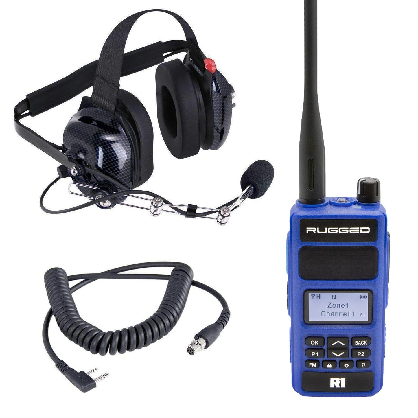 Crew Chief - H42 Spotter Headset and Rugged Handheld Radio Package - Single Radio / R1 Business Band Handheld - Digital and Analog / Blue
