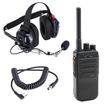 Crew Chief - H42 Spotter Headset and Rugged Handheld Radio Package - Single Radio with Nitro Bee X / R1 Business Band Handheld - Digital and Analog / Safety Yellow