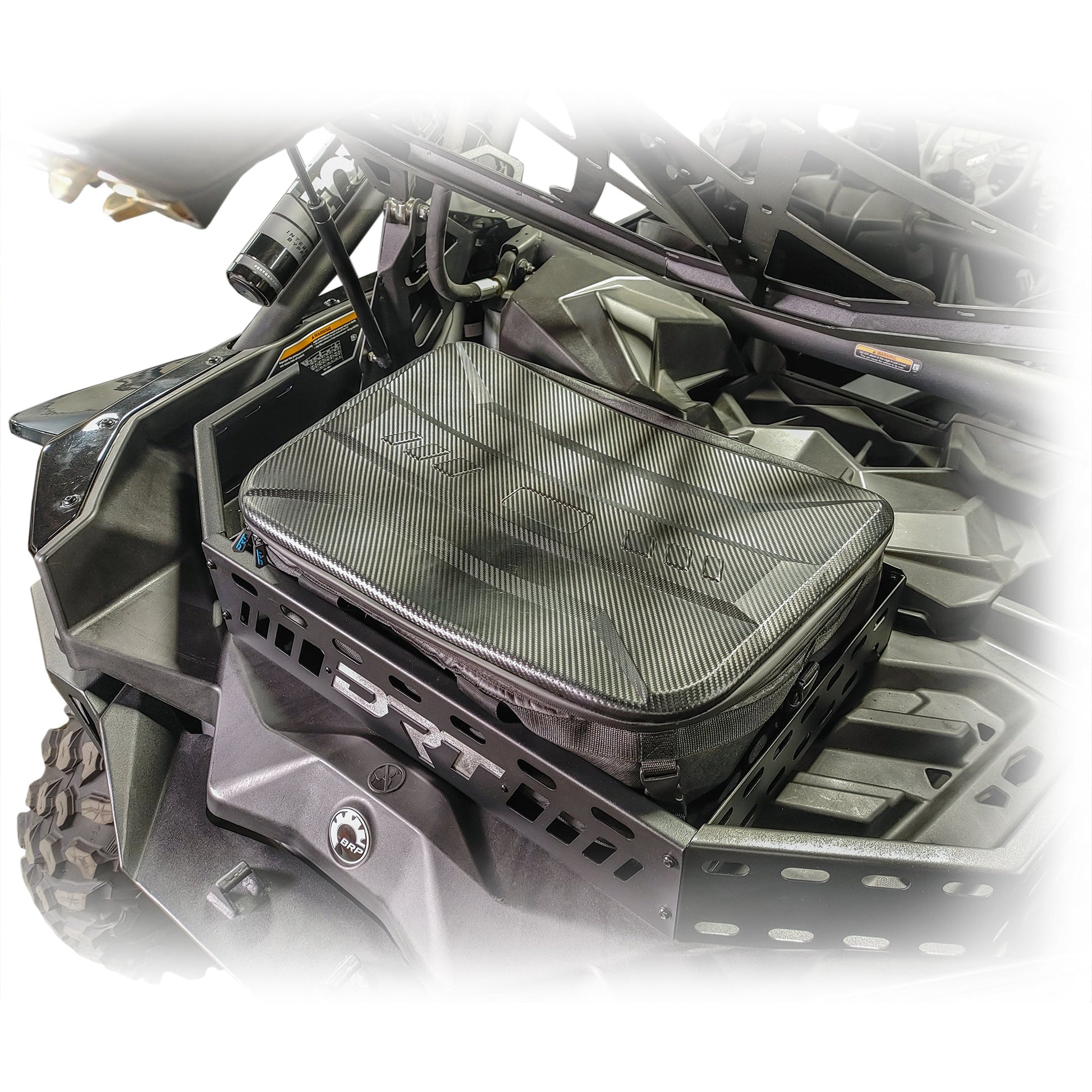 Laser cut steel cargo rack for X3, stainless hardware, adds storage to rear bed