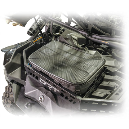Laser cut steel cargo rack for X3, stainless hardware, adds storage to rear bed