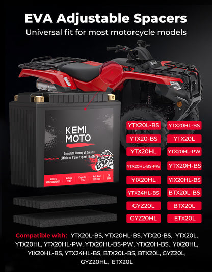 LiFePO4 12v 12Ah Lithium Battery for Motorcycle/ Lawn Mower /ATV/ UTV - Kemimoto