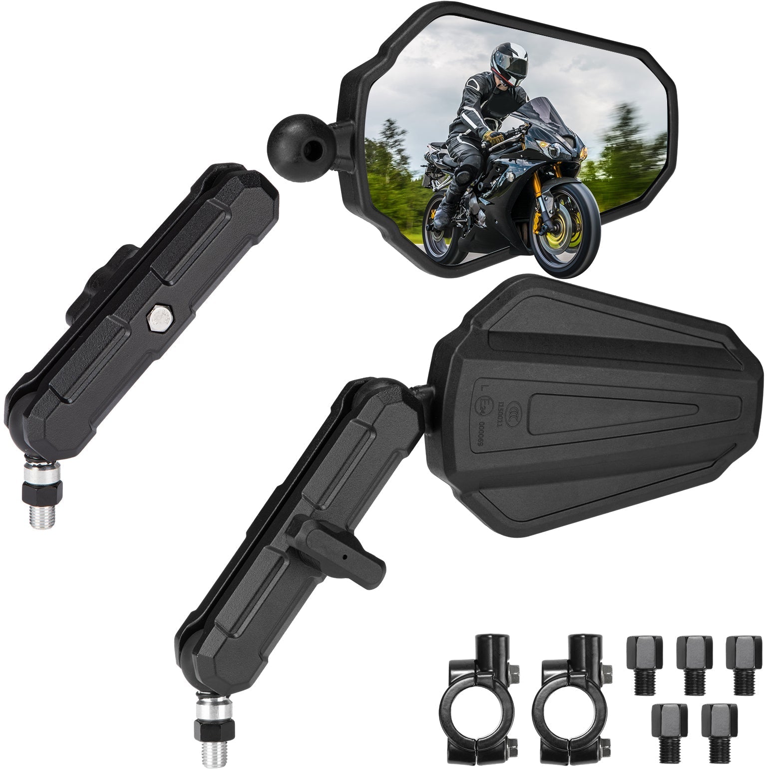 Adventure Motorcycle Mirrors M8 M10 Bolt Handlebar Mount - Kemimoto