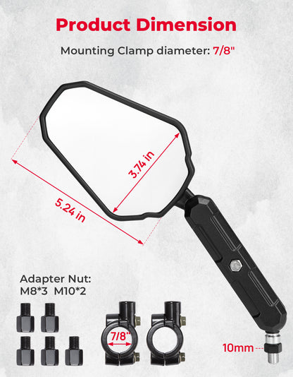Adventure Motorcycle Mirrors M8 M10 Bolt Handlebar Mount - Kemimoto