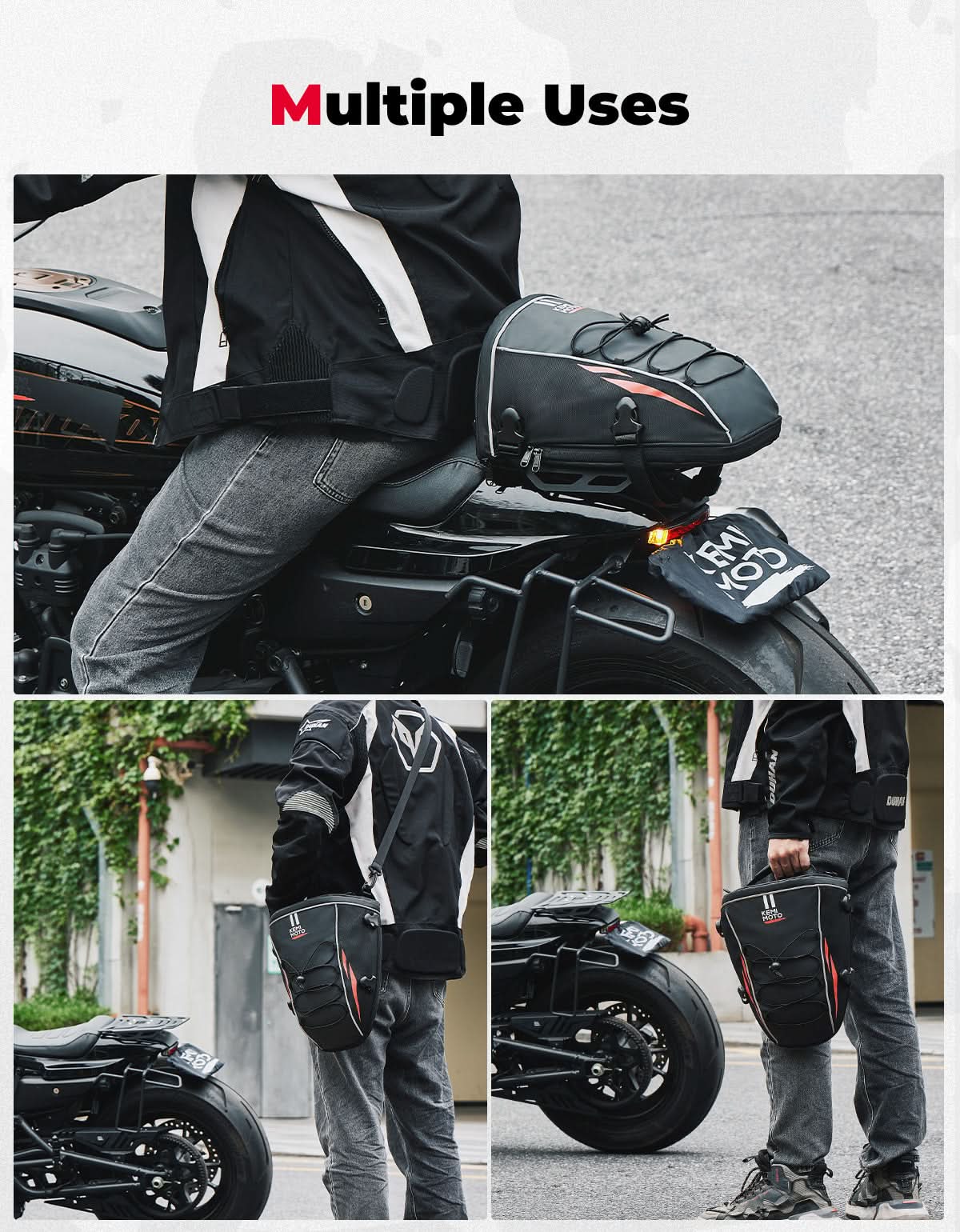 10L Motorcycle Tail Bag, Sports Motorbike Rear Rack Bag - Kemimoto