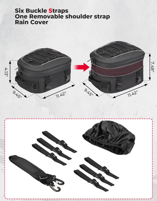 Motorcycle Tail Bag, 7-14L Expandable Motorbike Helmet Bag - Kemimoto