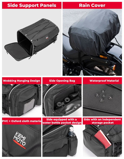 Motorcycle Tail Bag, 50L Expandable Helmet Bag Luggage Backpack - Kemimoto