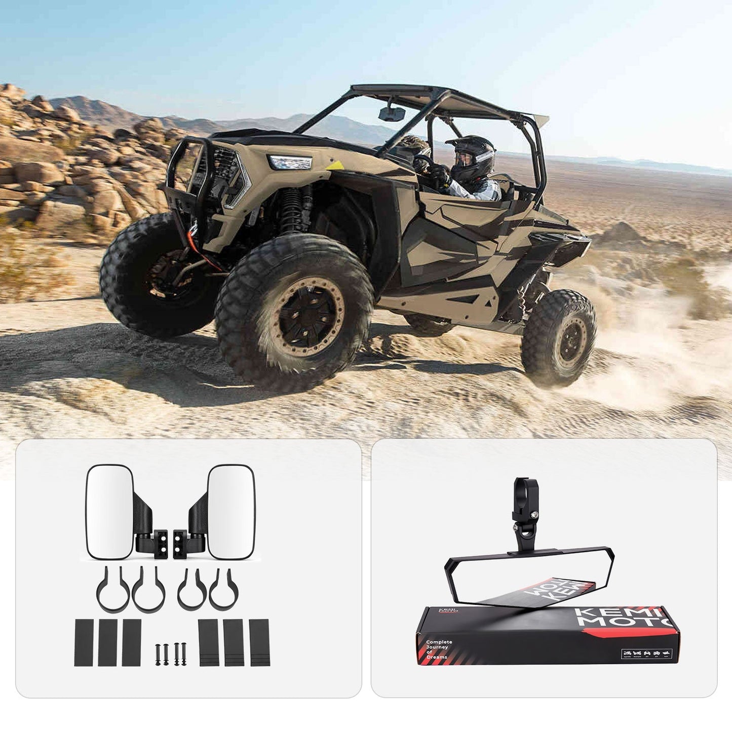 UTV 1.75" /  2" Side Mirror and Race Convex Mirror - Kemimoto