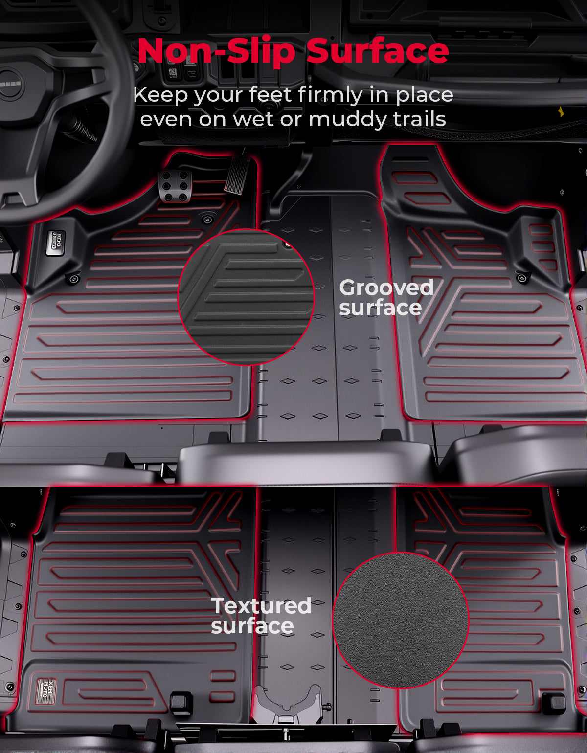 4PCS TPE Floor Mats Anti-Slip for Can-Am Defender Max HD7|8|9|10 - Kemimoto
