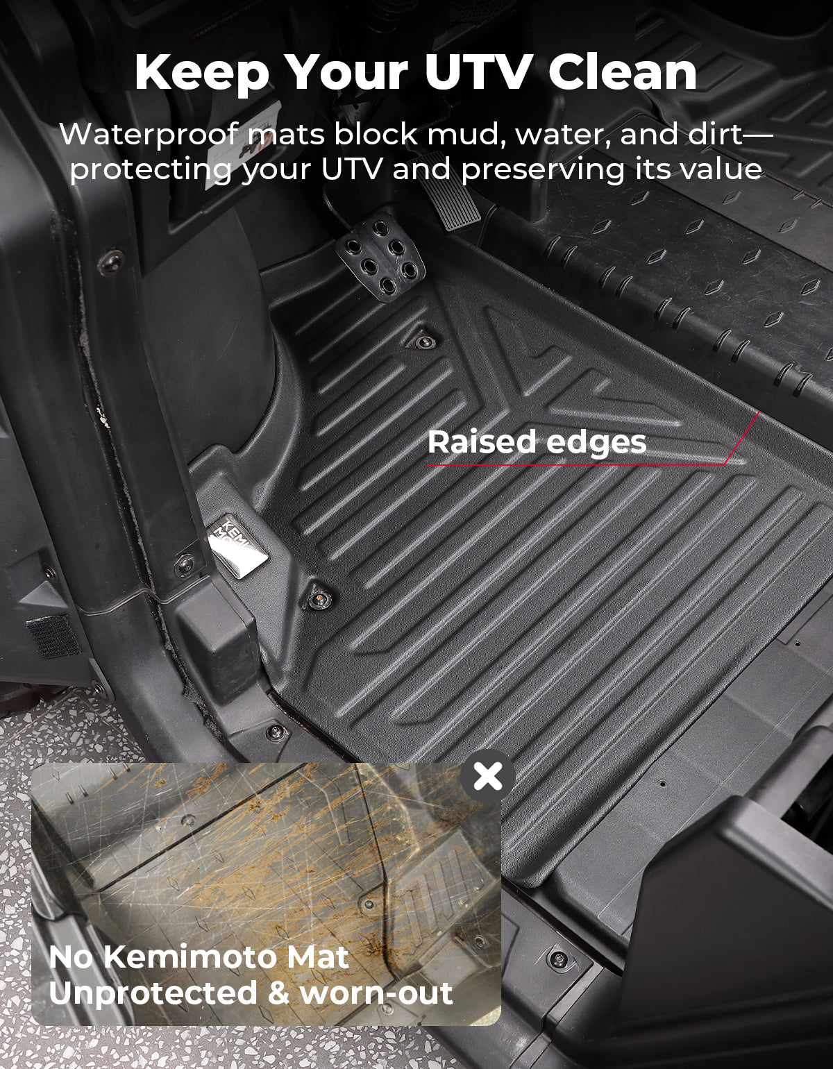 4PCS TPE Floor Mats Anti-Slip for Can-Am Defender Max HD7|8|9|10 - Kemimoto