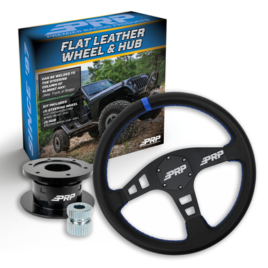 PRP Flat Leather Steering Wheel Kit with Quick Release Hub with Universal Weld on Adaptor