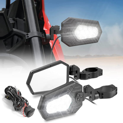 UTV Side Rear View Mirrors Fits 1.75" - 2" Roll Bar For Can-am Maverick X3, Polaris RZR XP 1000, Ranger, Kawasaki - Kemimoto