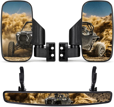 Side Mirrors and Rear Mirror with 1.75" to 2" Roll Bar Cage