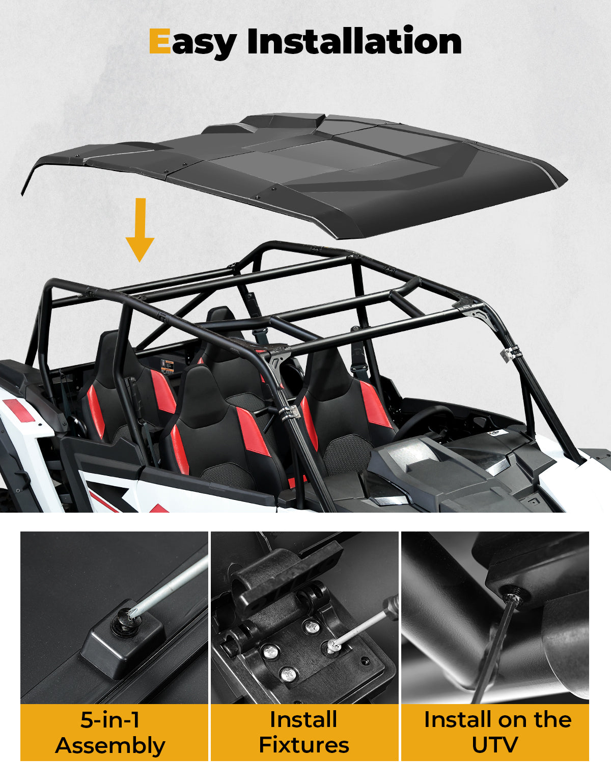 5-in-1 Hard Plastic Roof for Polaris RZR XP4 1000 (4 Doors) 2024-2025 - Kemimoto