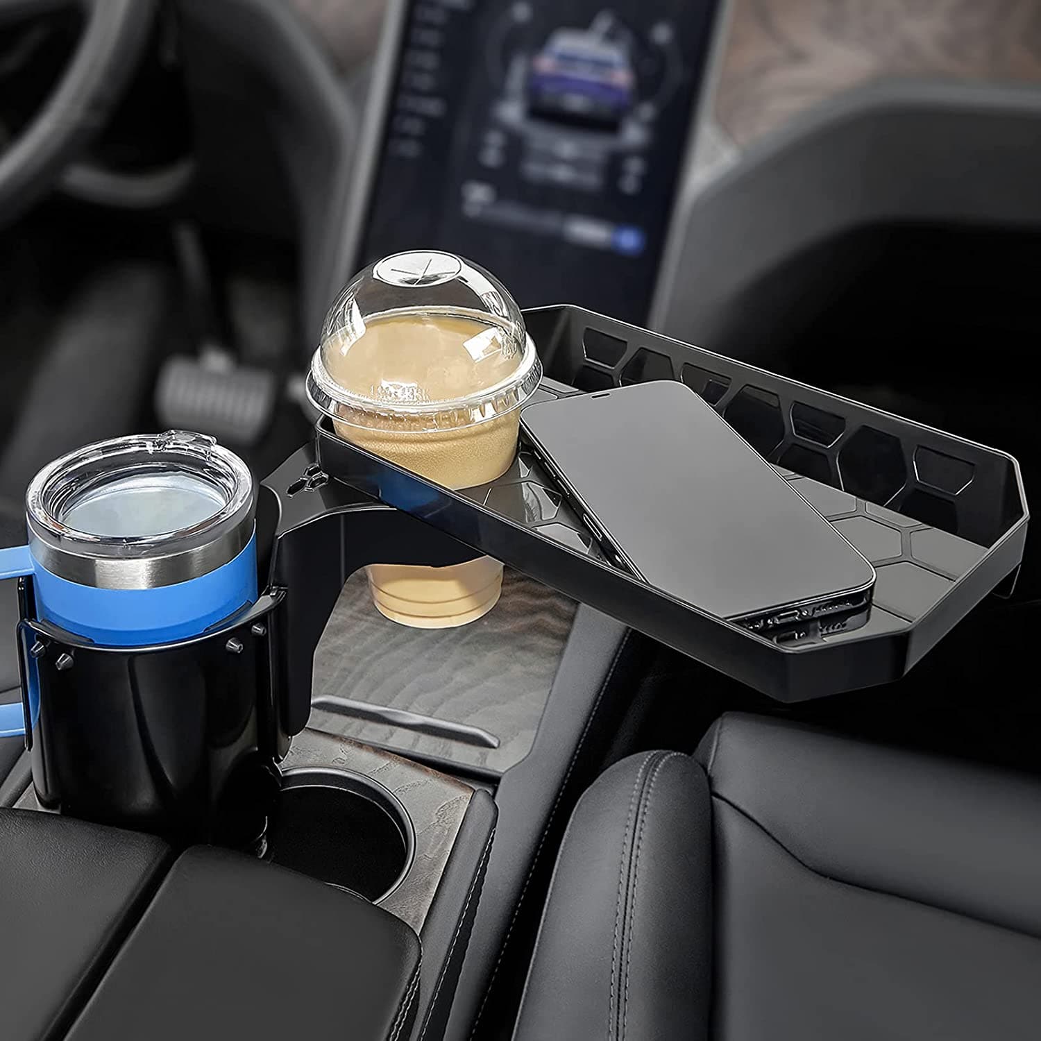 Car Cup Holder Expander with Detachable Tray Fits Vehicles, RV, Golf Cart, UTV - Kemimoto
